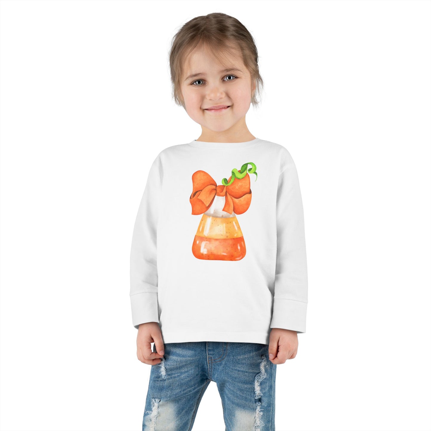 Candy Corn Coquette Halloween Toddler Long Sleeve Tee