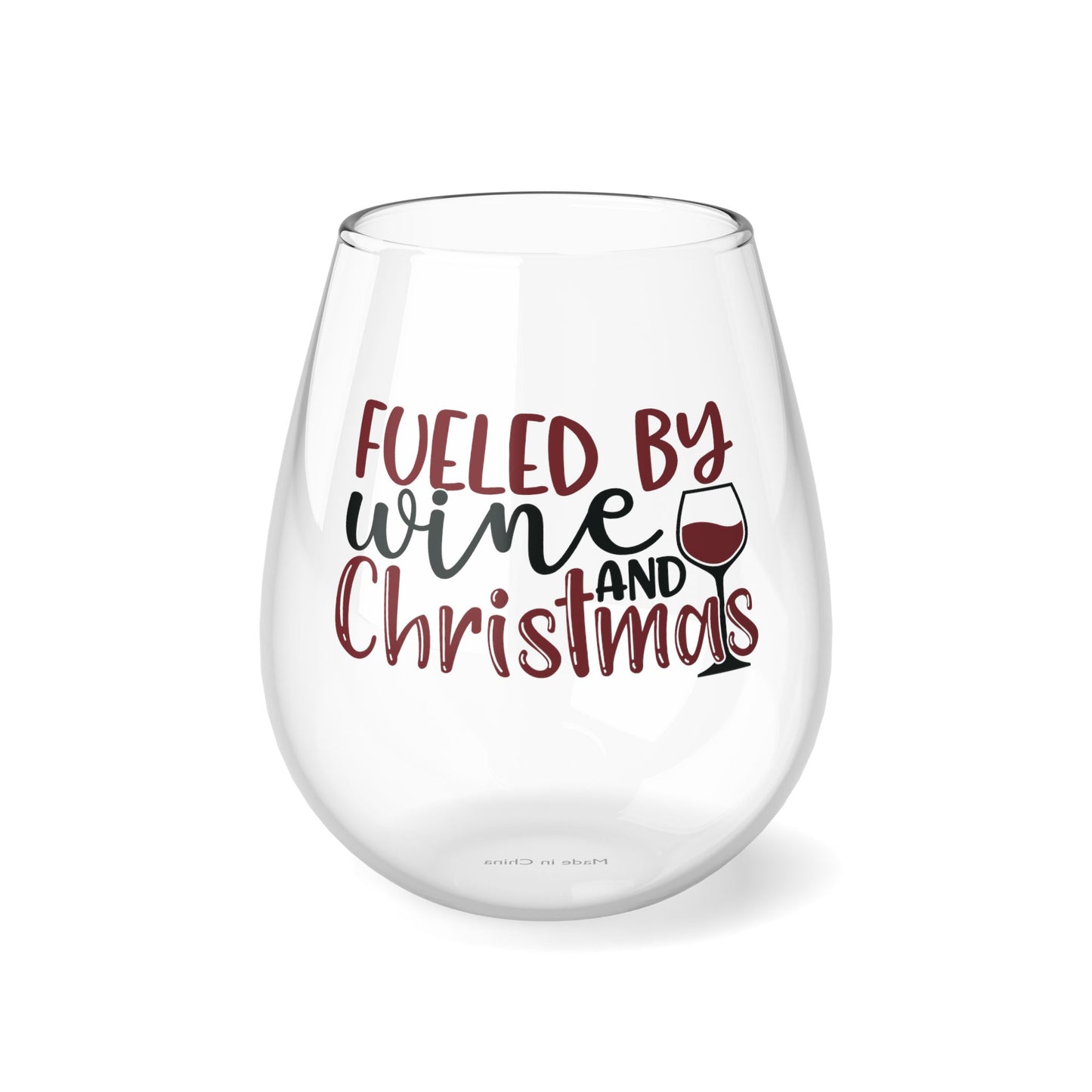 Fueled By Wine and Christmas Stemless Wine Glass, 11.75oz