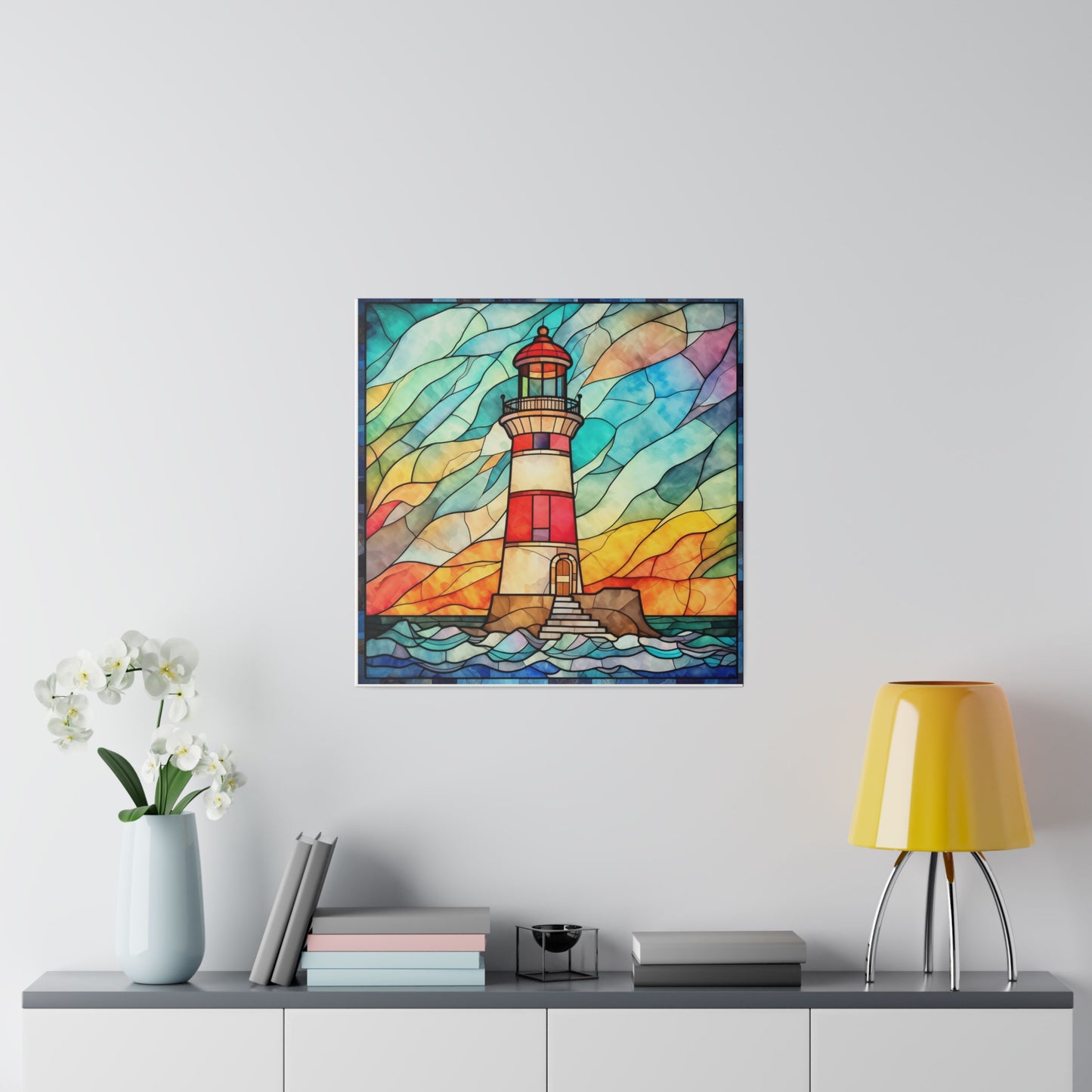 Stained Glass Lighthouse Wall Art Matte Canvas