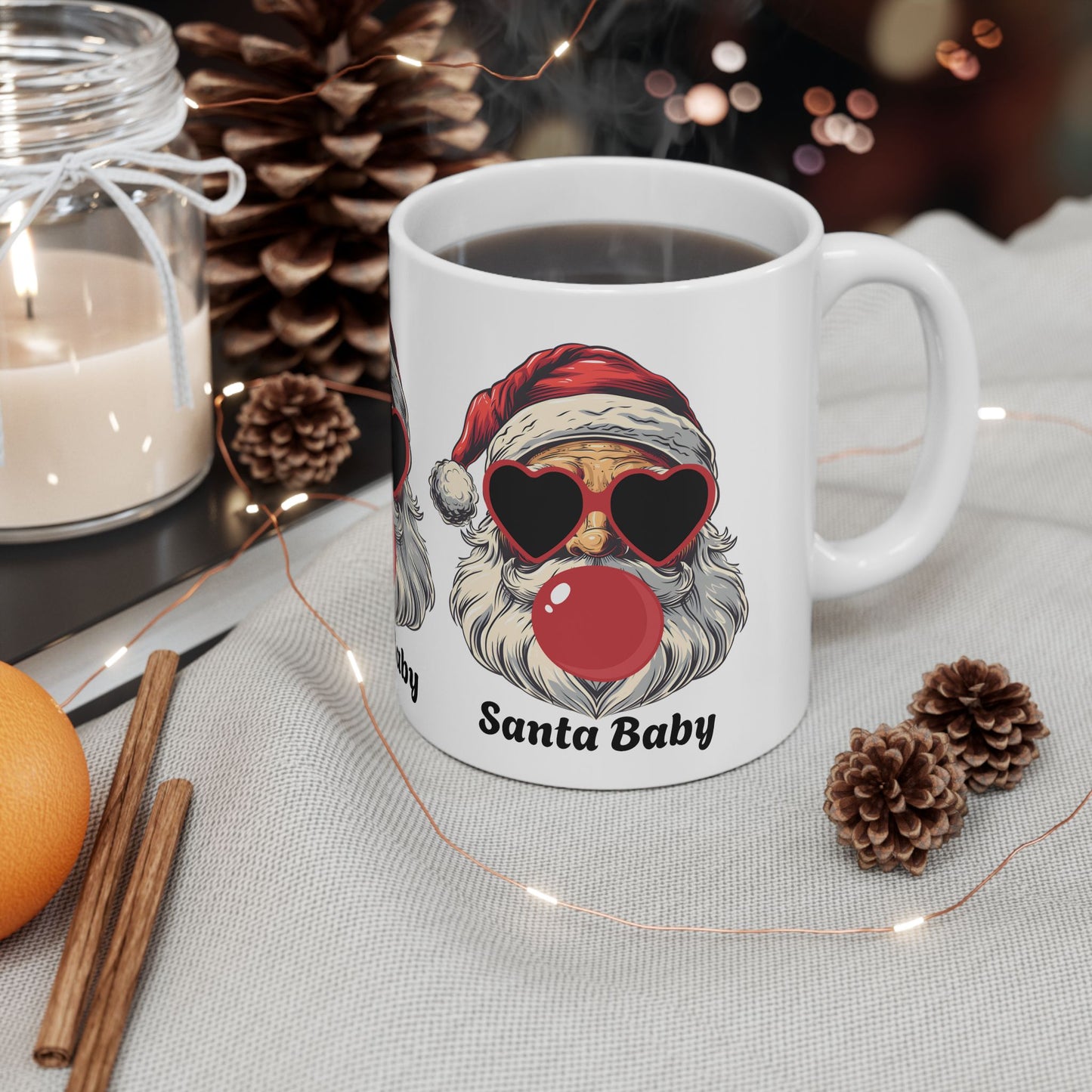 Ceramic Mug - Santa Baby with Santa Popping a Bubble Design