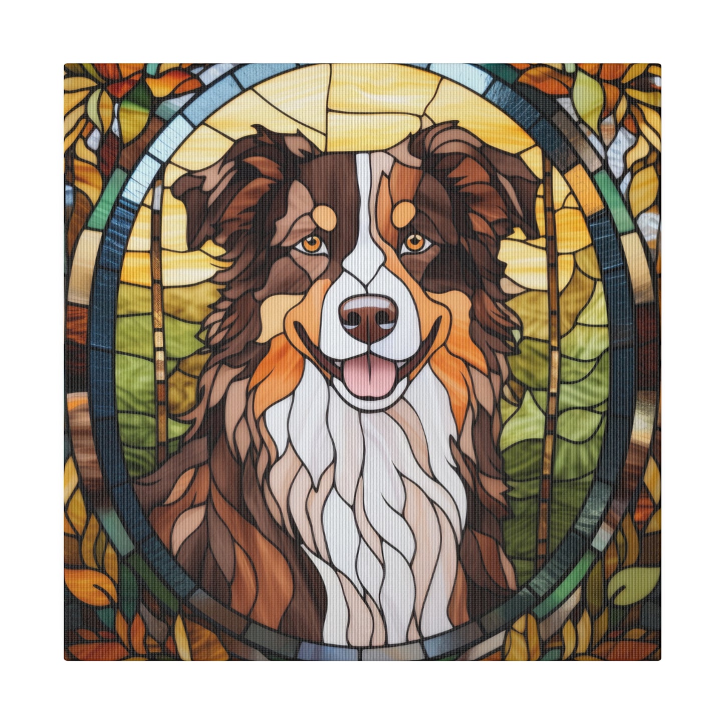 Stained Glass Australian Shepherd Dog Matte Canvas Wall Art