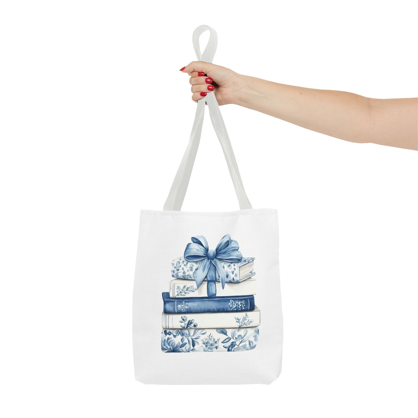 Blue Floral Book Stack Tote Bag