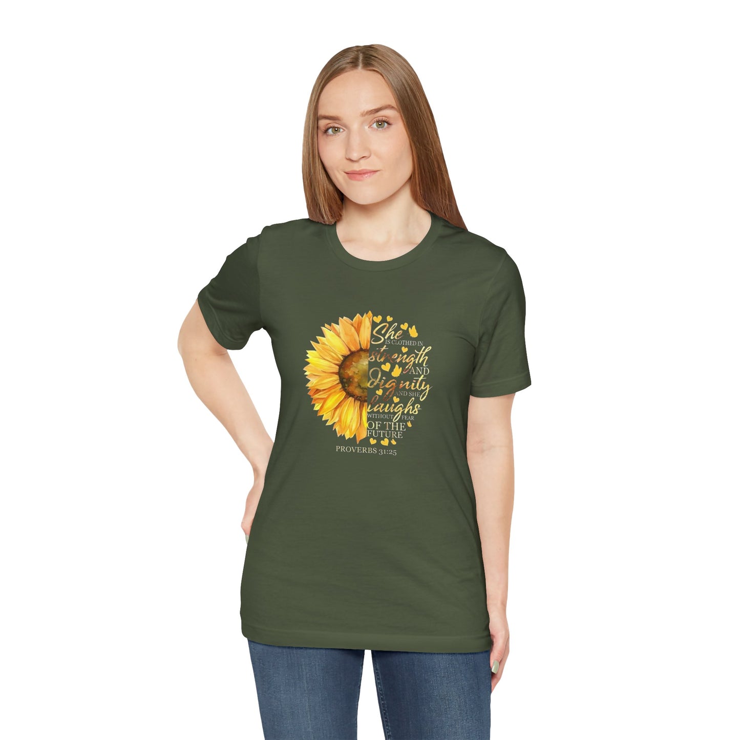 Proverbs She is Strong Sunflower T-Shirt
