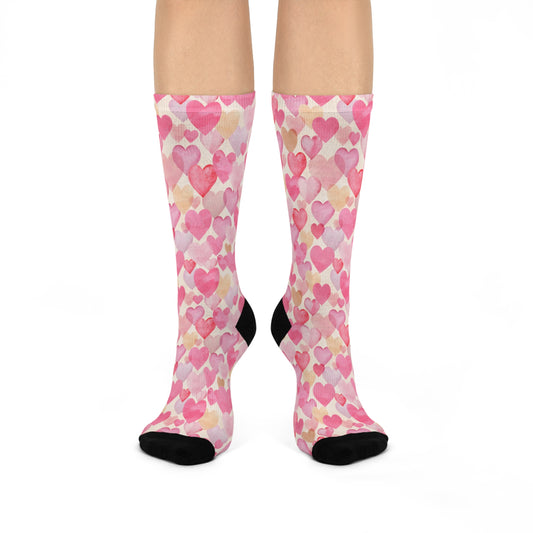 Trendy Heart Themed Crew Socks