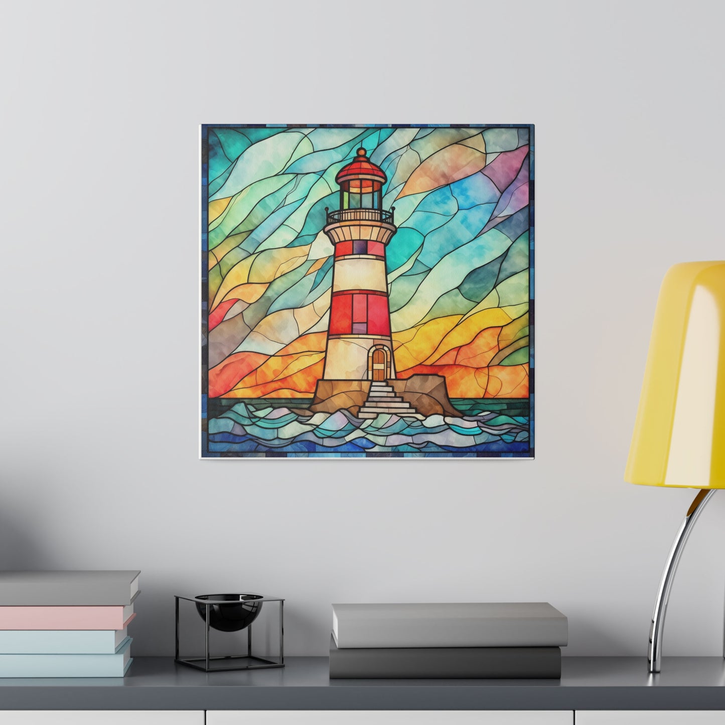 Stained Glass Lighthouse Wall Art Matte Canvas