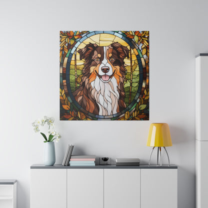 Stained Glass Australian Shepherd Dog Matte Canvas Wall Art