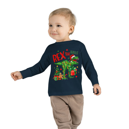 Rex the Halls Christmas Toddler Long Sleeve Tee