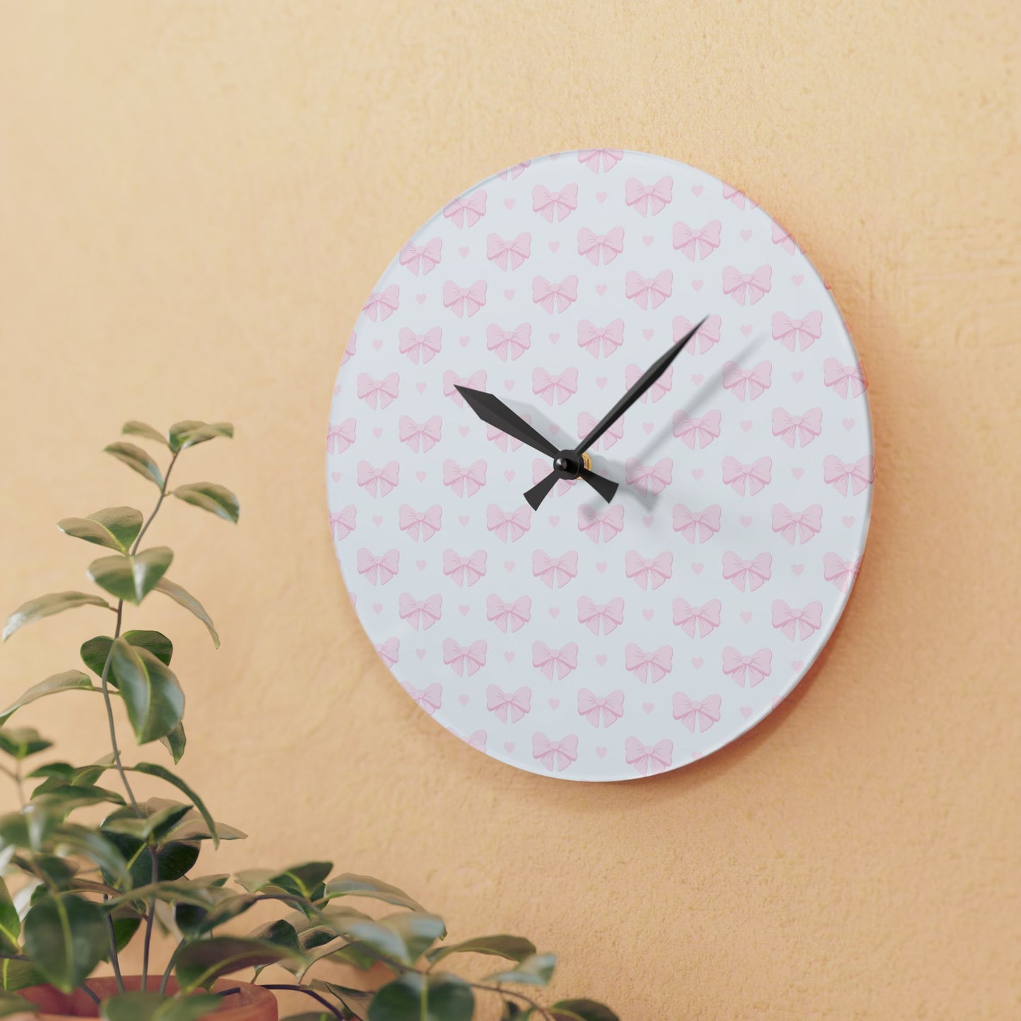 Coquette Pink Bow Acrylic Wall Clock