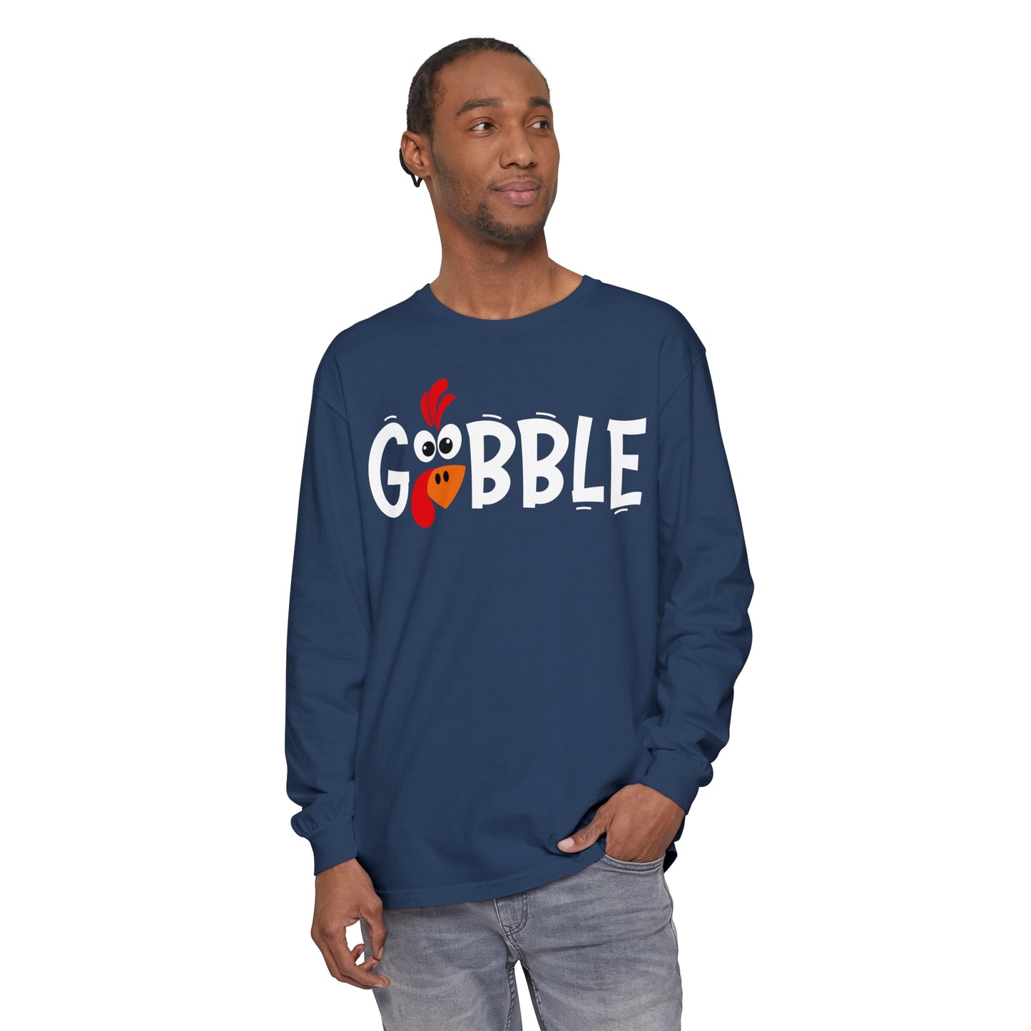 Gobble Thanksgiving Unisex Garment-dyed Long Sleeve T-Shirt