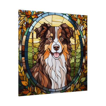 Stained Glass Australian Shepherd Dog Matte Canvas Wall Art