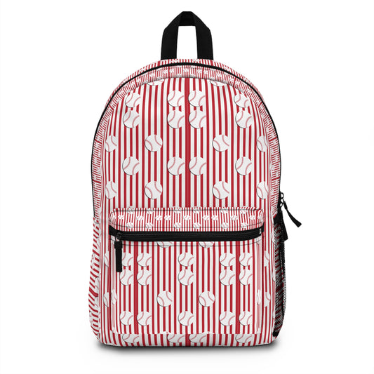 Red Striped Baseball Pattern Backpack