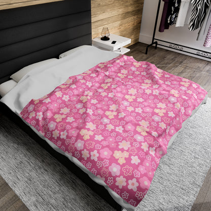 Pink Flower Velveteen Plush Blanket