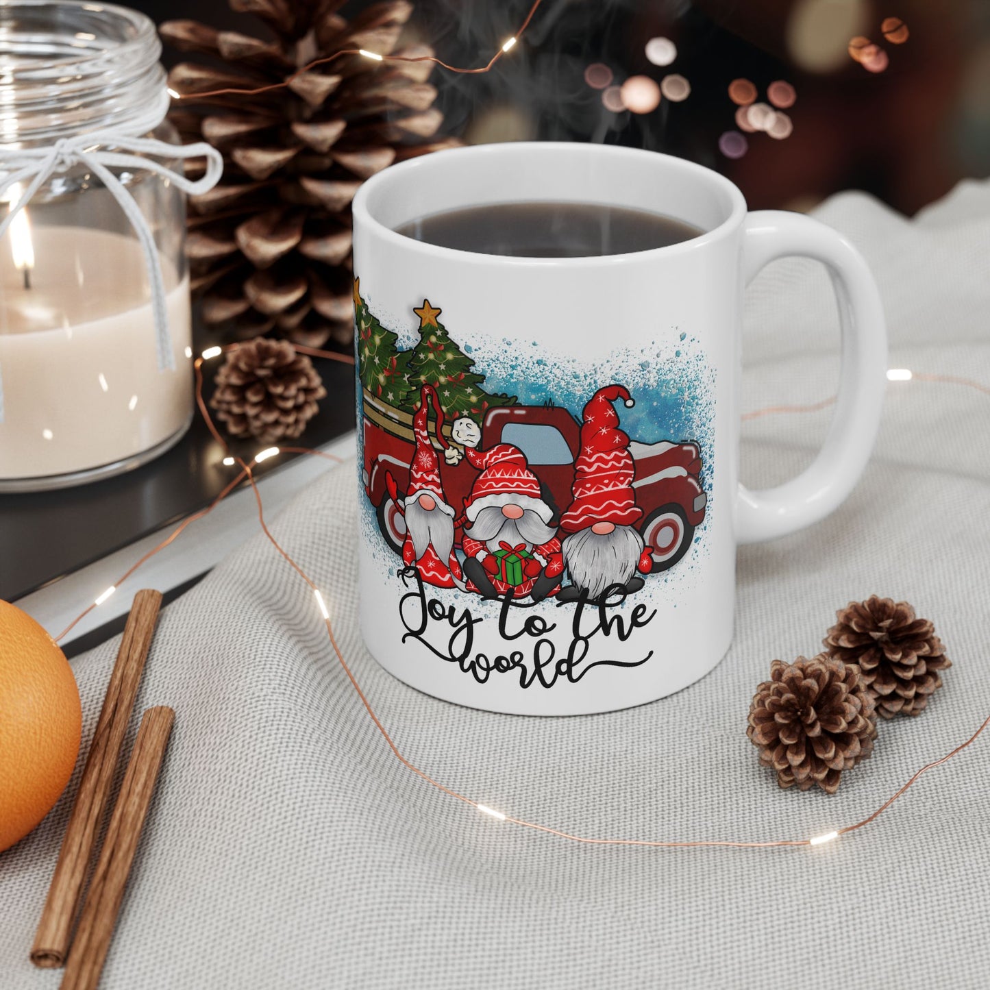 Joy to the World Gnome Christmas Ceramic Mug, (11oz, 15oz)