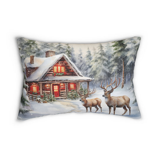 Snowy Cottage Lumbar Pillow