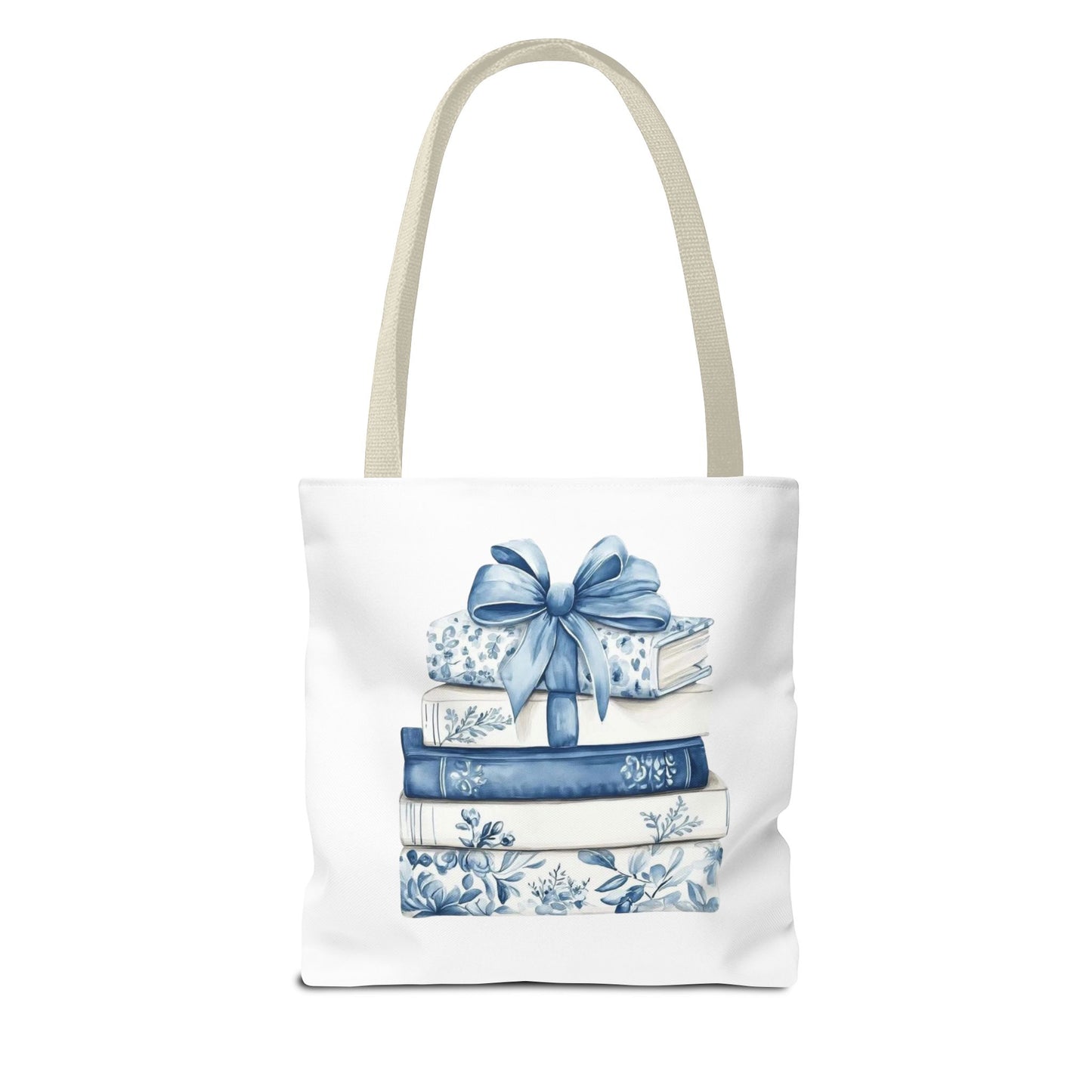 Blue Floral Book Stack Tote Bag