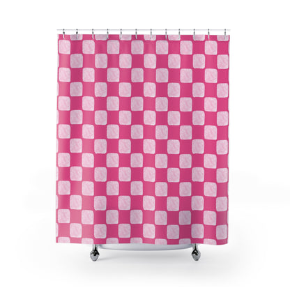 Pink Checkered Shower Curtains