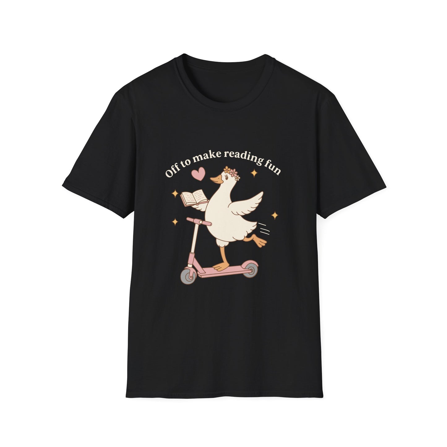 Reading Goose T‑Shirt — "Off to Make Reading Fun" Cute Book Lover Tee