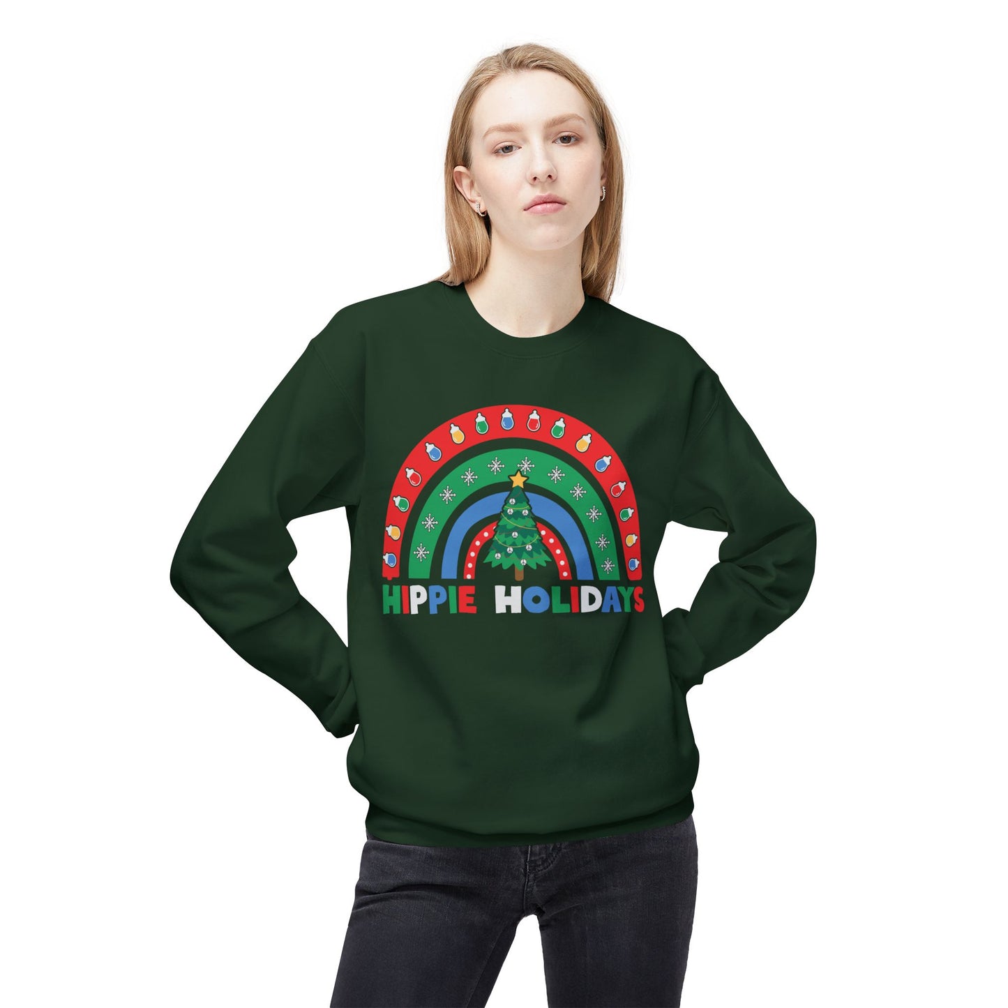 Retro Rainbow Hippie Holidays Crewneck Sweatshirt