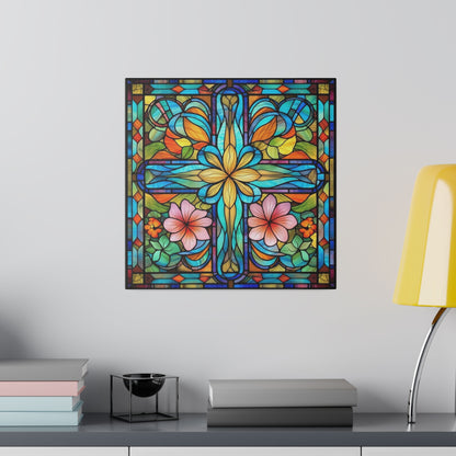 Stained Glass Cross Wall Art Matte Canvas