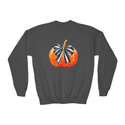 Coquette Pumpkin Halloween Youth Crewneck Sweatshirt