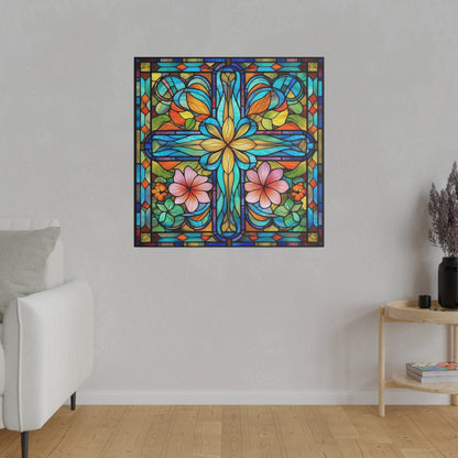 Stained Glass Cross Wall Art Matte Canvas