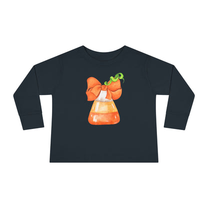 Candy Corn Coquette Halloween Toddler Long Sleeve Tee