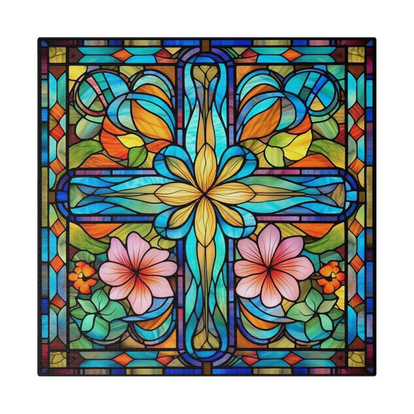 Stained Glass Cross Wall Art Matte Canvas