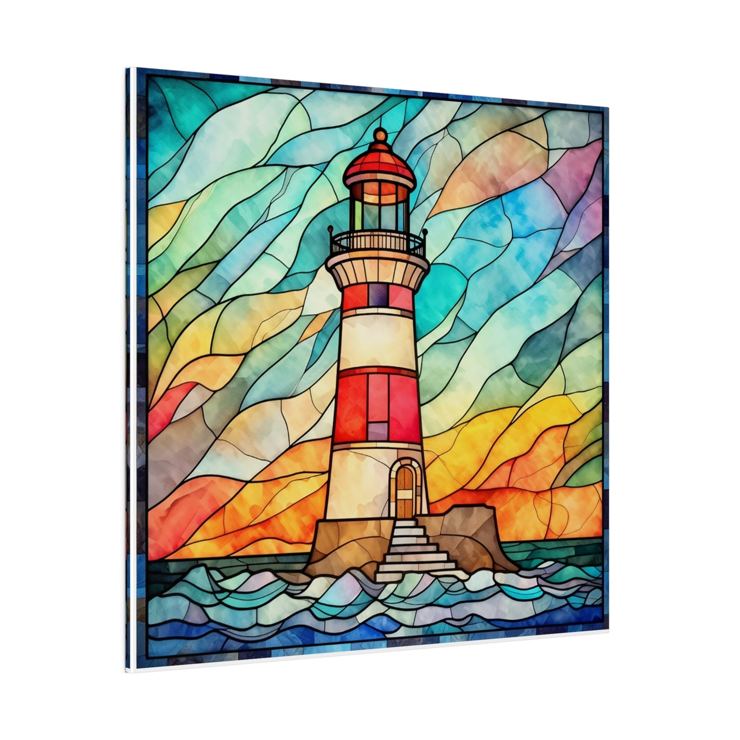 Stained Glass Lighthouse Wall Art Matte Canvas