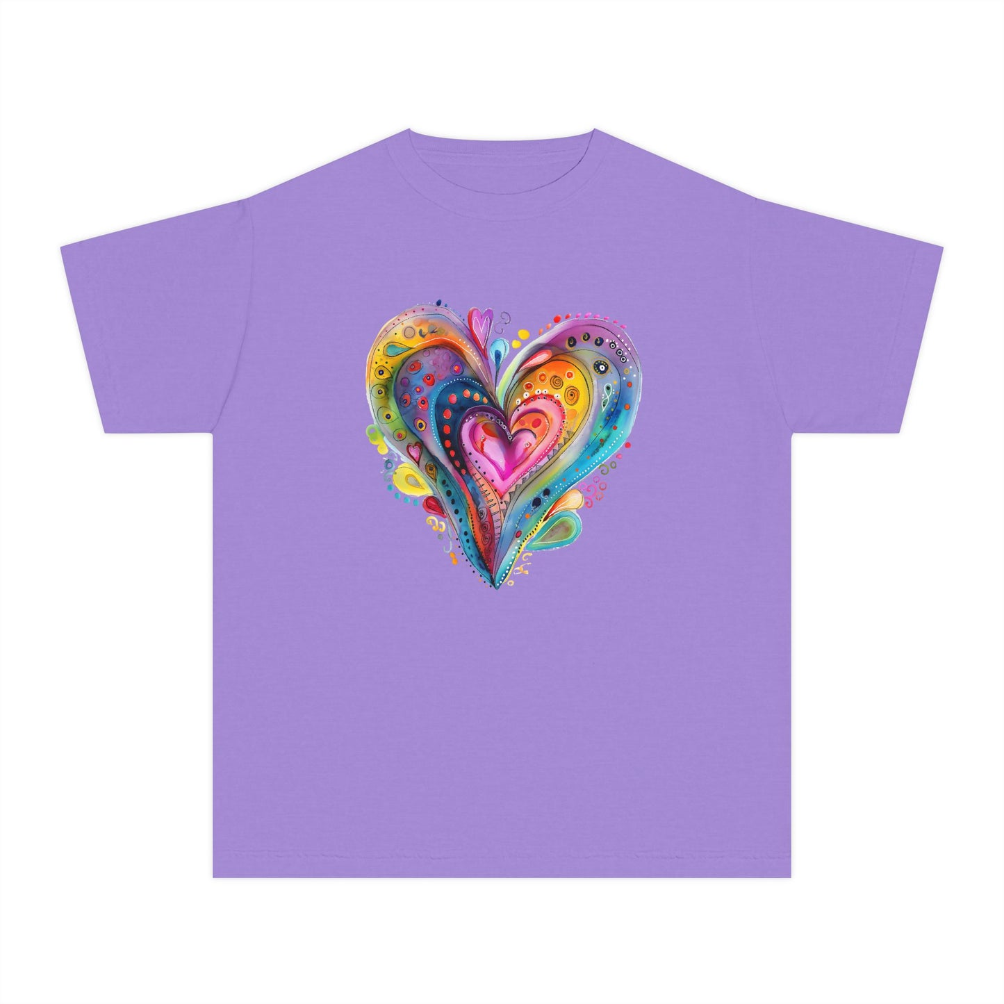 Youth Tee — Colorful Watercolor Heart Graphic Kids T-Shirt