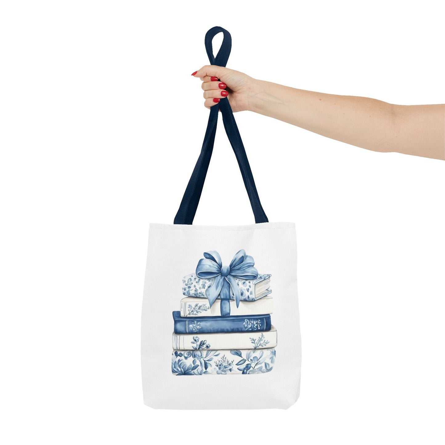 Blue Floral Book Stack Tote Bag