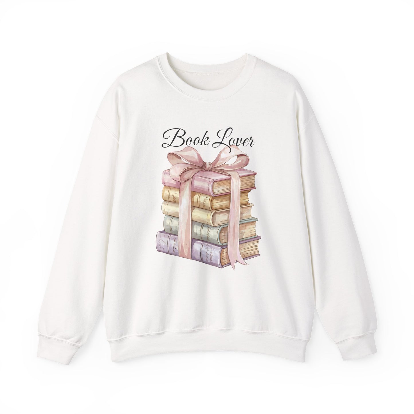 Book Lover Sweatshirt — Stack of Books with Ribbon Graphic