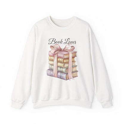 Book Lover Sweatshirt — Stack of Books with Ribbon Graphic