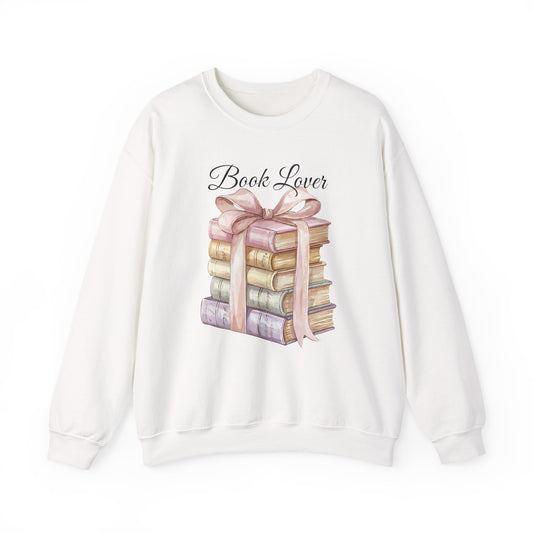 Book Lover Sweatshirt — Stack of Books with Ribbon Graphic