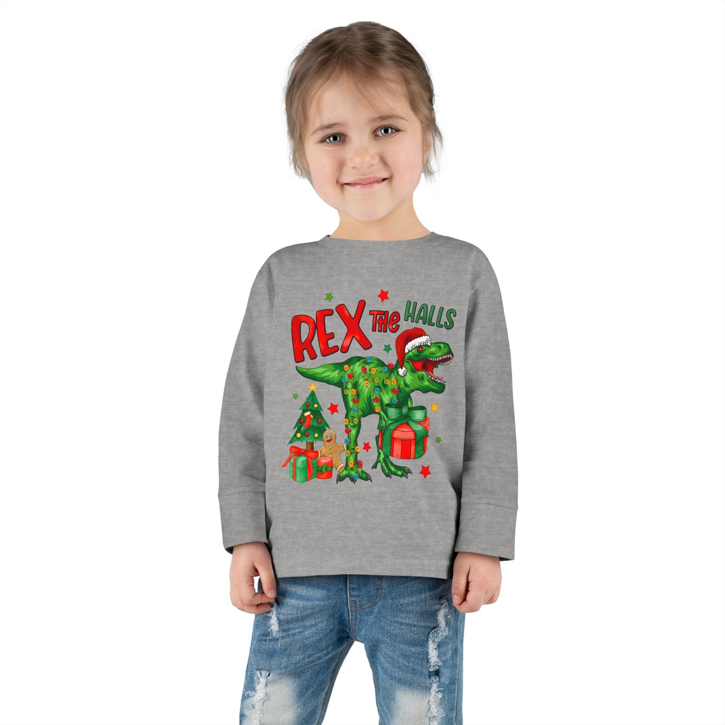 Rex the Halls Christmas Toddler Long Sleeve Tee