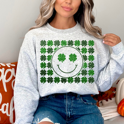 Clover Smiley Face St. Patrick's Day Sweatshirt