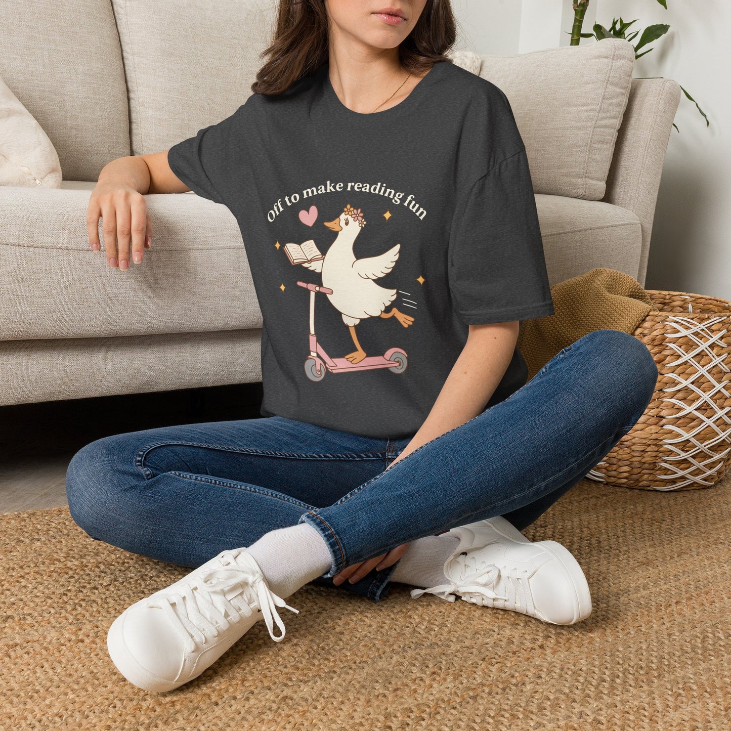 Reading Goose T‑Shirt — "Off to Make Reading Fun" Cute Book Lover Tee