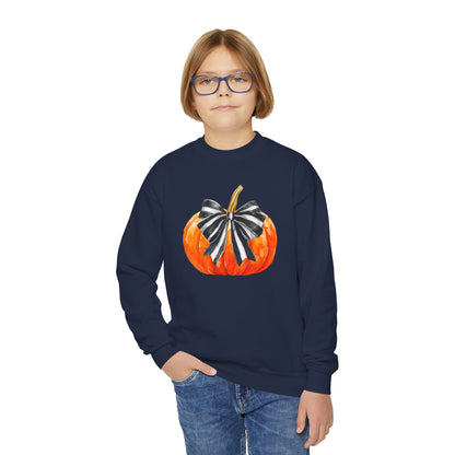 Coquette Pumpkin Halloween Youth Crewneck Sweatshirt