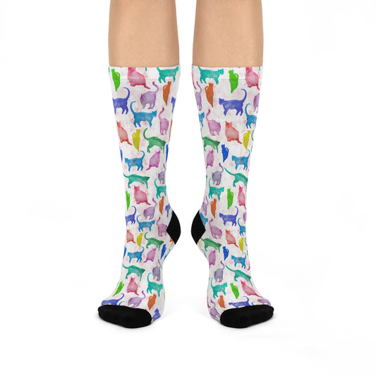 Trendy Cat Themed Crew Socks