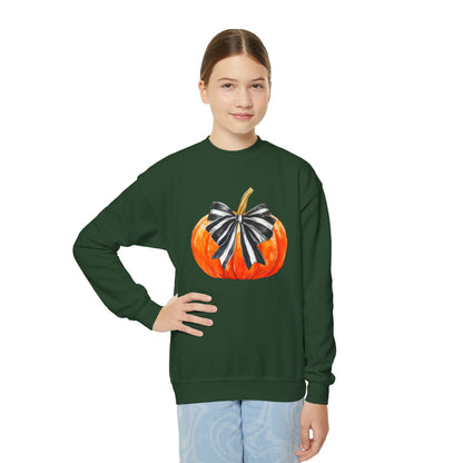 Coquette Pumpkin Halloween Youth Crewneck Sweatshirt