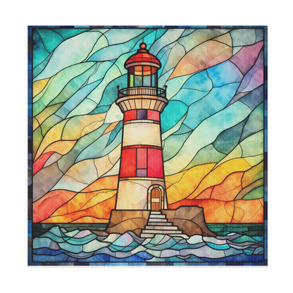 Stained Glass Lighthouse Wall Art Matte Canvas