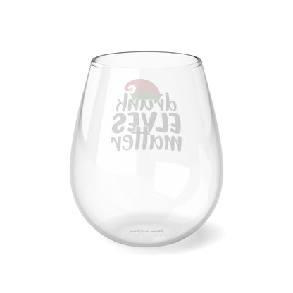 Drunk Elves Matter Christmas Stemless Wine Glass, 11.75oz