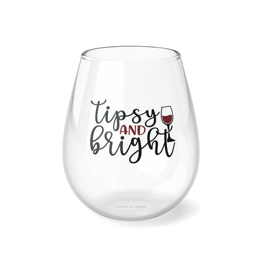 Tipsy and Bright Christmas Stemless Wine Glass, 11.75oz