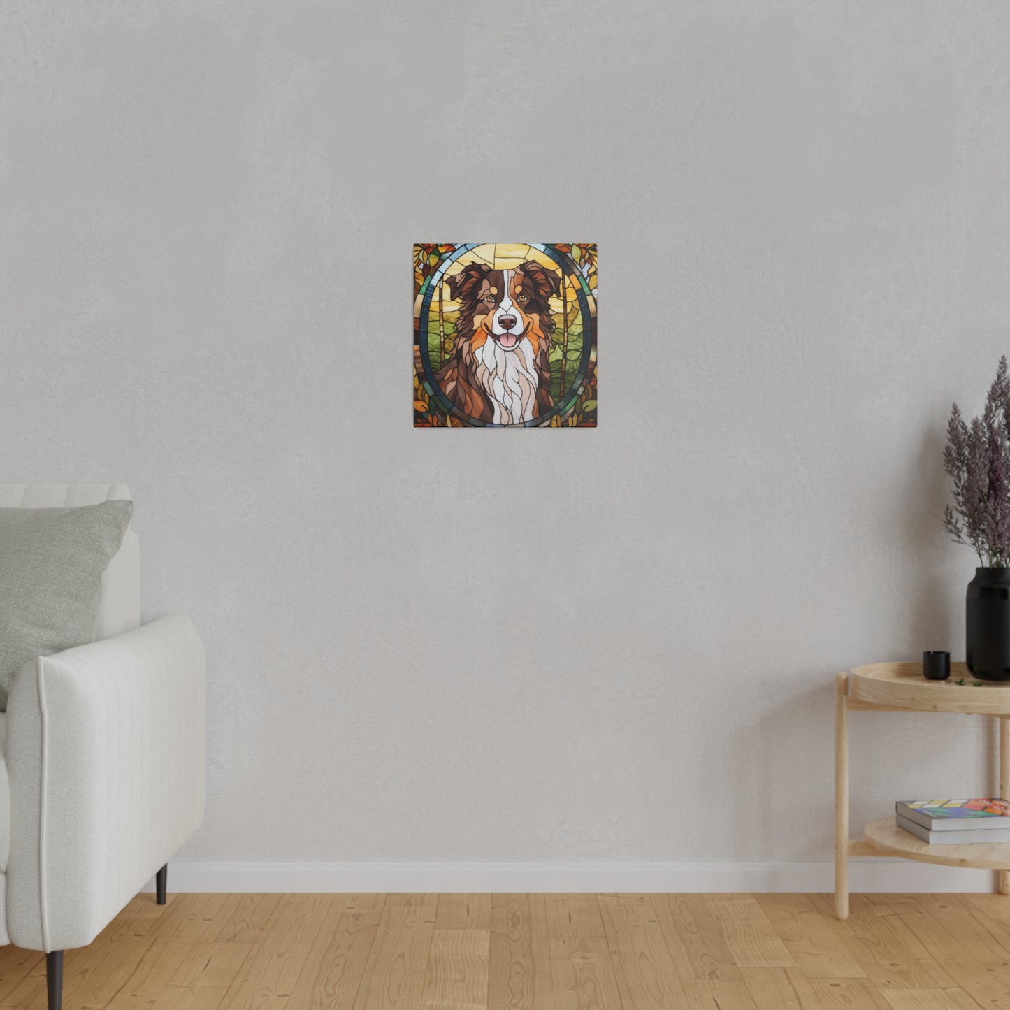 Stained Glass Australian Shepherd Dog Matte Canvas Wall Art