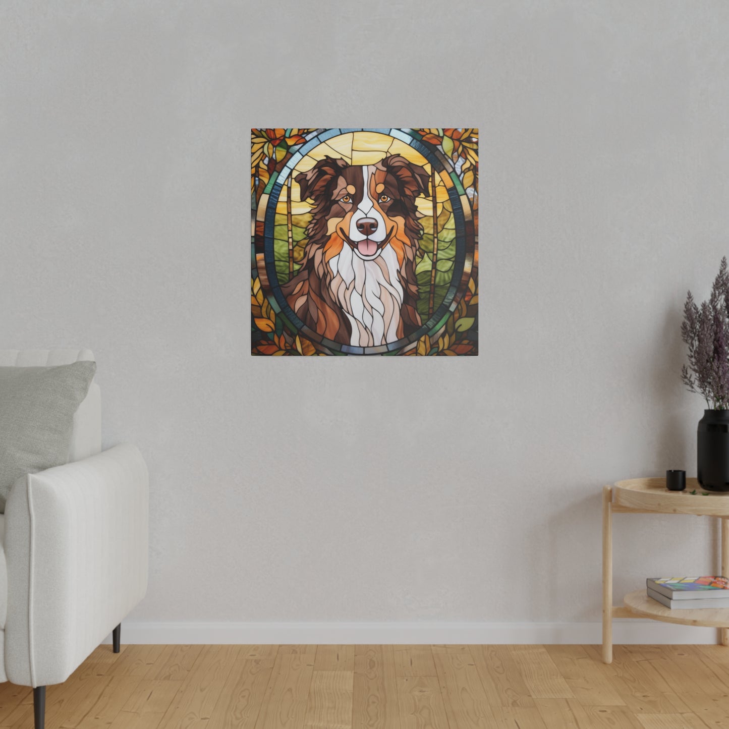 Stained Glass Australian Shepherd Dog Matte Canvas Wall Art