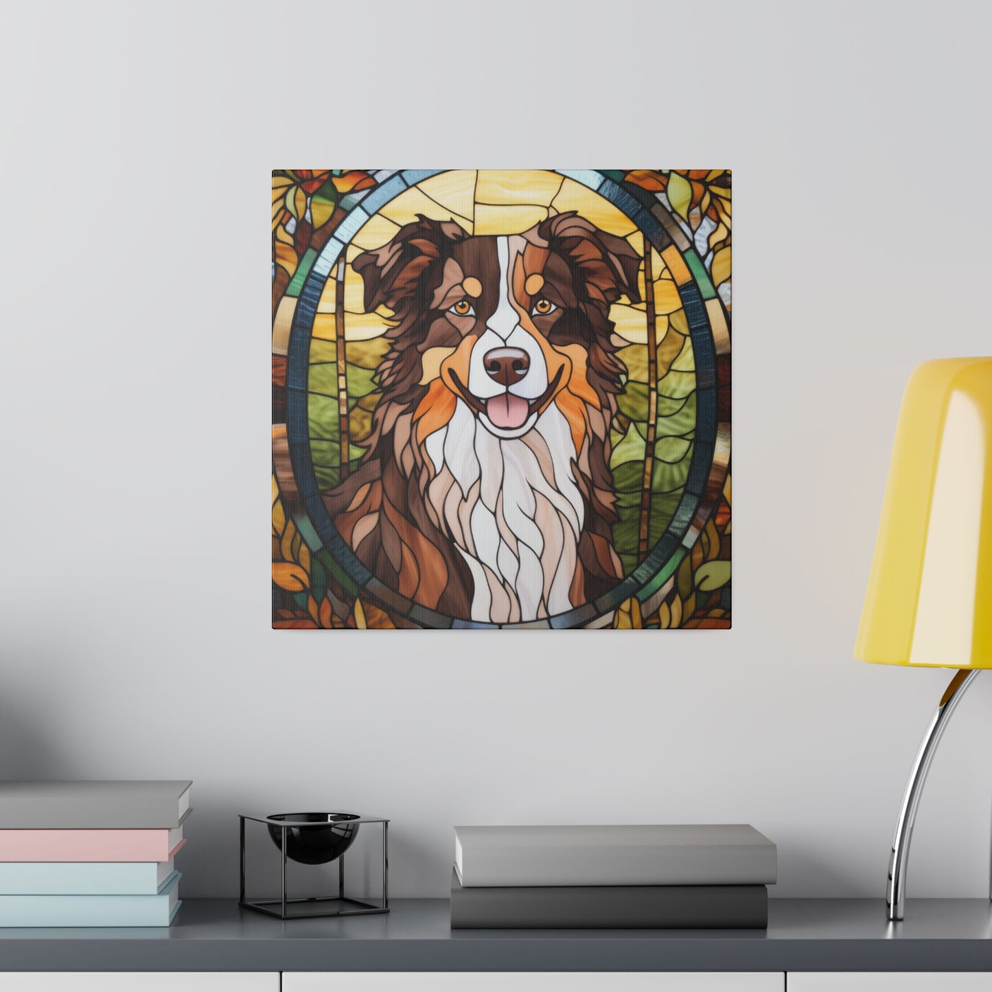 Stained Glass Australian Shepherd Dog Matte Canvas Wall Art