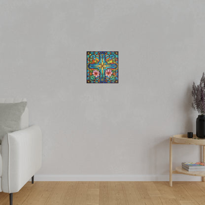 Stained Glass Cross Wall Art Matte Canvas