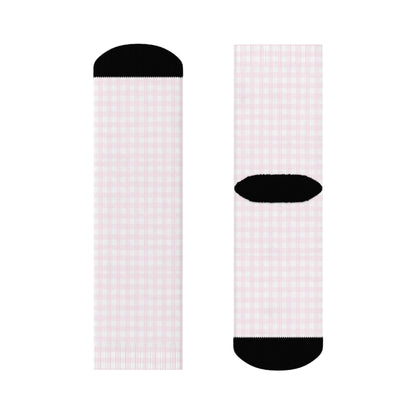 Coquette Pink and White Plaid Crew Socks