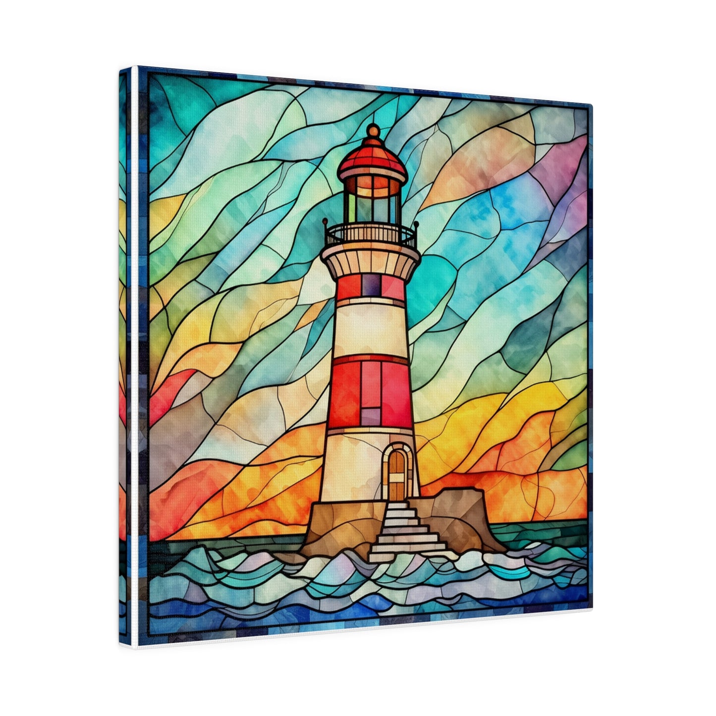 Stained Glass Lighthouse Wall Art Matte Canvas