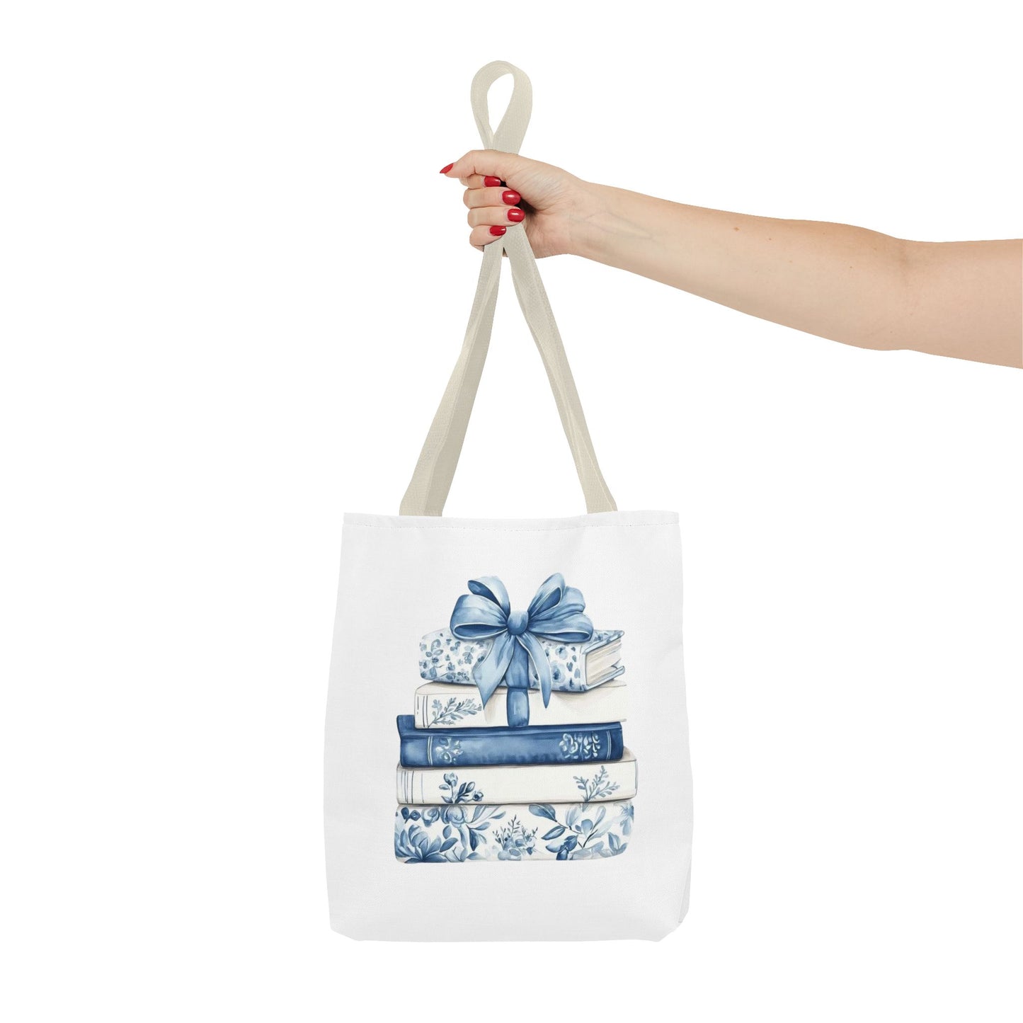 Blue Floral Book Stack Tote Bag