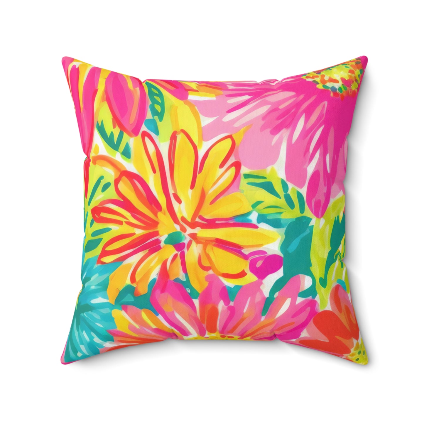 Floral Hot Pink Square Pillow